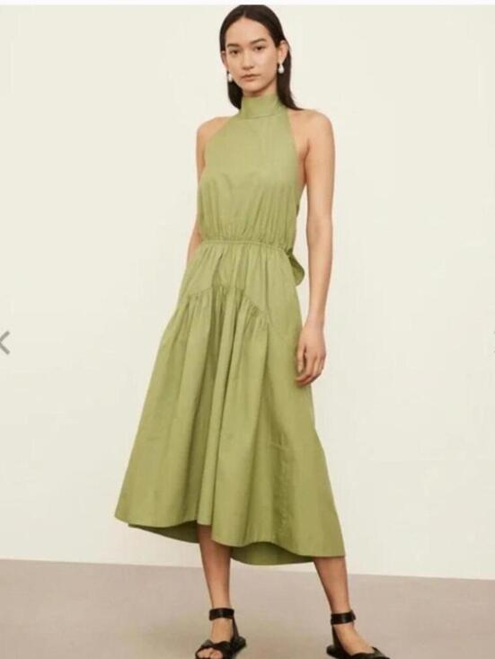 Vince Dresses & Skirts - Vince Green Halter Midi Dress with Tie Back – Size L Summer Festival Party